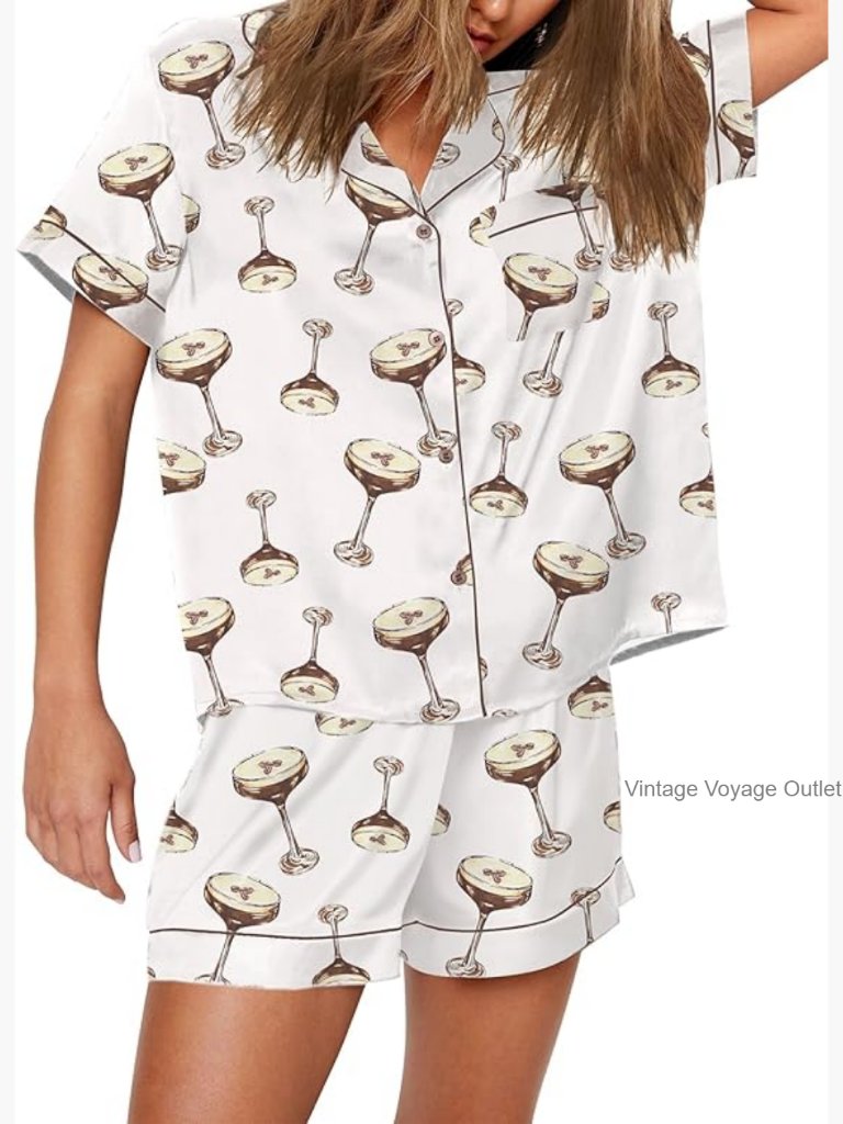 Satin Pajama Set Women's 2-Piece Lounge Wear Short Sleeve Shorts